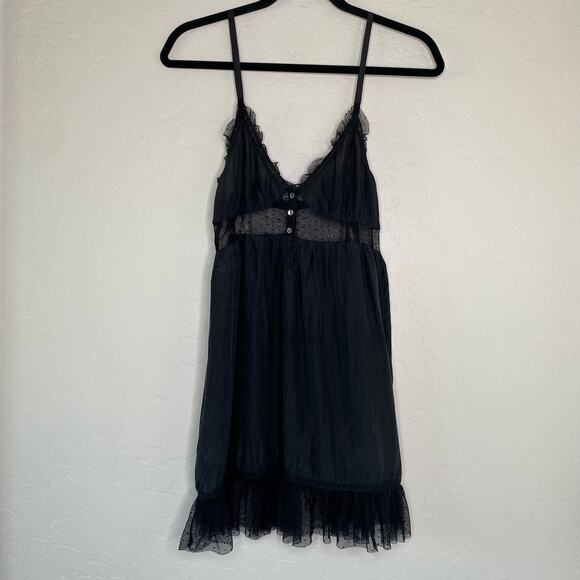 Frills Nordstrom Black 100% Silk Sheer Slip Dress Small - Picture 10 of 10
